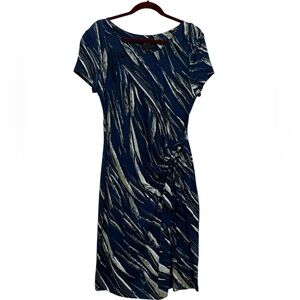 NIC+ZOE Tiger Lily blue green and White abstract patrern knot Midi Dress size L